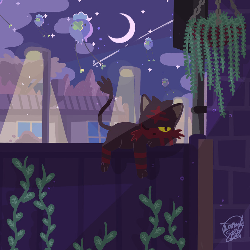 litten and drifloon (pokemon) drawn by snackyboy