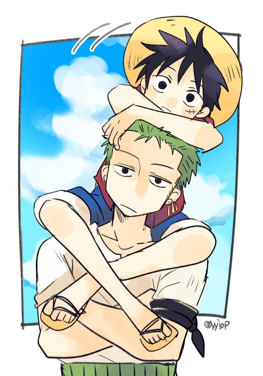 monkey d. luffy and roronoa zoro (one piece) drawn by yayoi_(yyi_op)