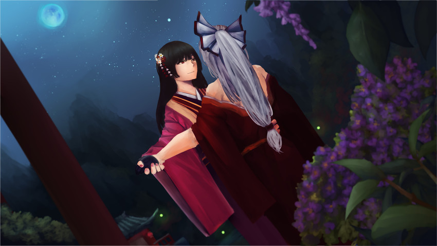 fujiwara no mokou and houraisan kaguya (touhou) drawn by noel_(pixiv5459099)