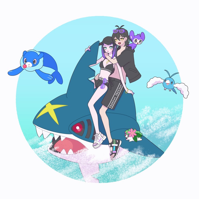 popplio, shaymin, swablu, aipom, sharpedo, and 2 more (pokemon and 3 more) drawn by nyaasechan