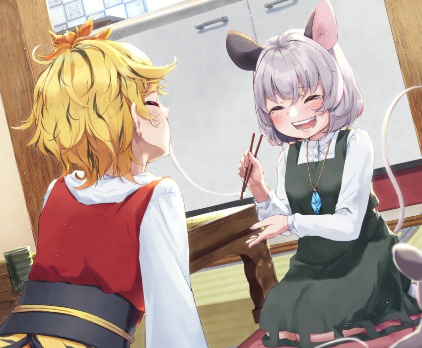nazrin and toramaru shou (touhou) drawn by ari_don