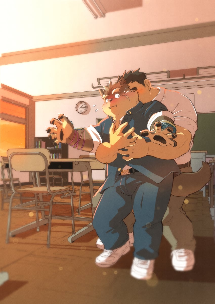 protagonist 3 and moritaka (tokyo afterschool summoners) drawn by inutora08