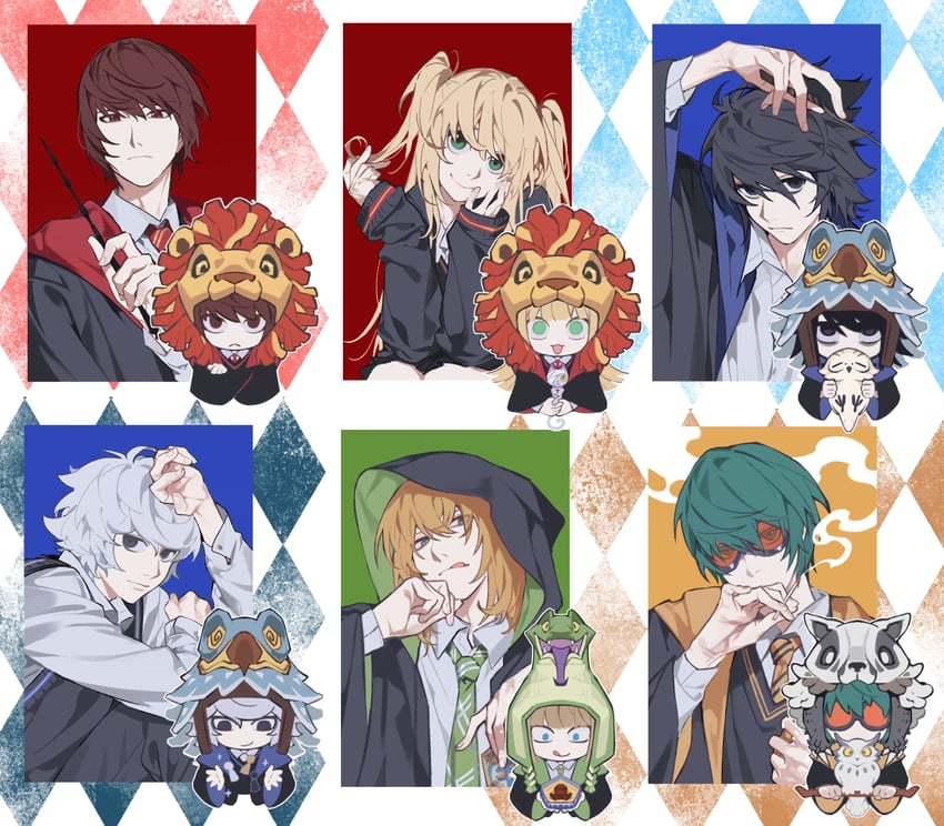yagami light, l, amane misa, near, mello, and 1 more (wizarding world and 2 more) drawn by saaak57587044