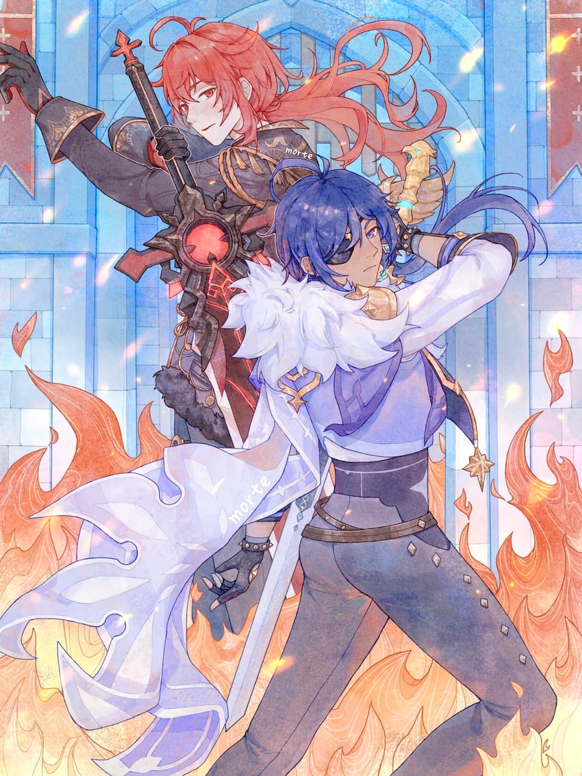 diluc and kaeya (genshin impact) drawn by morte_(morte00097530)