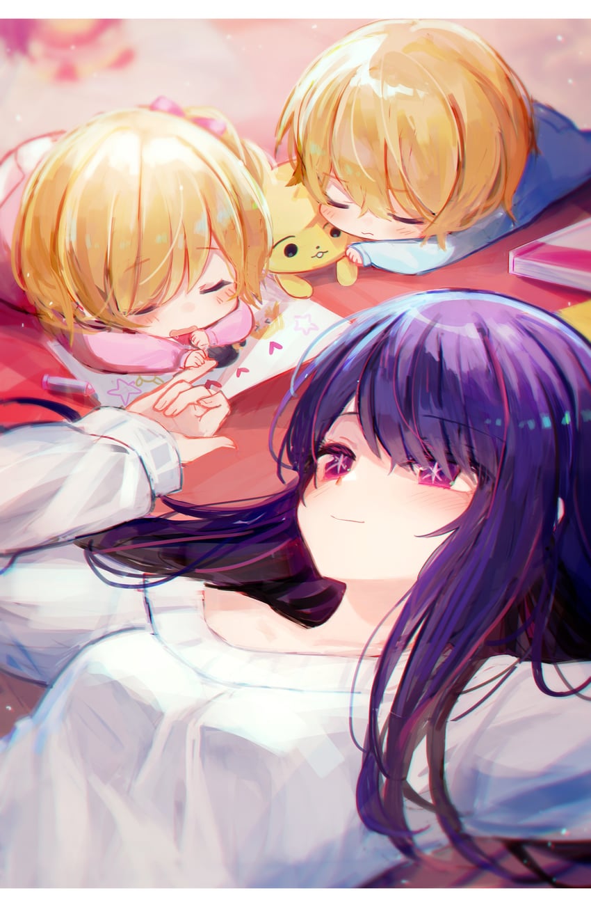hoshino ai, hoshino ruby, and hoshino aquamarine (oshi no ko) drawn by shouu-kun