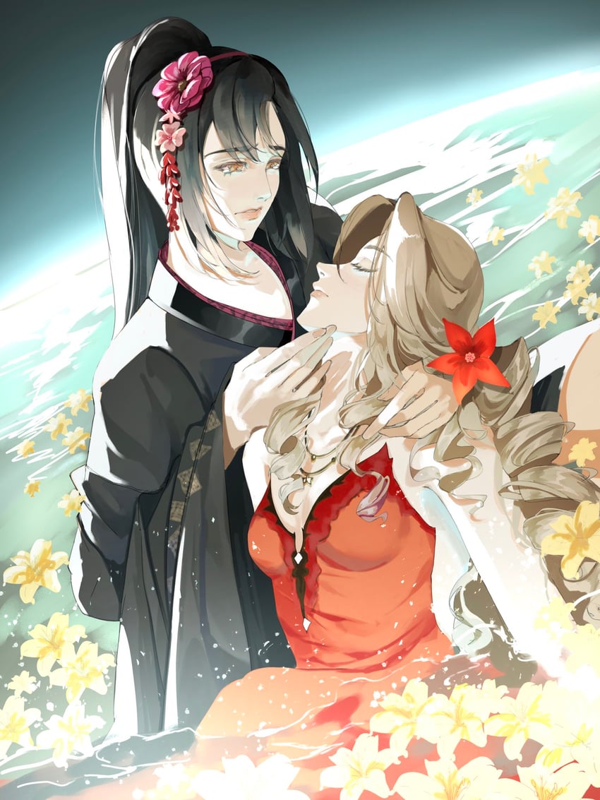 tifa lockhart and aerith gainsborough (final fantasy and 2 more) drawn by luuann_k