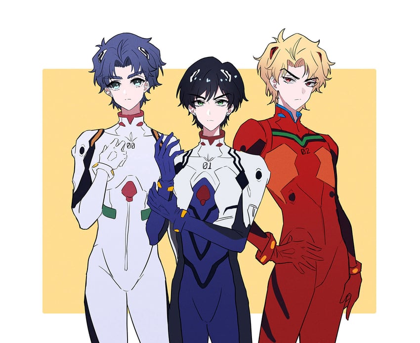 souryuu asuka langley, ayanami rei, dio brando, ikari shinji, giorno giovanna, and 2 more (jojo no kimyou na bouken and 3 more) drawn by chuchumimipupu