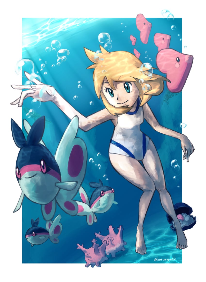 misty, luvdisc, corsola, finneon, and clamperl (pokemon and 1 more) drawn by kuro_moyashi