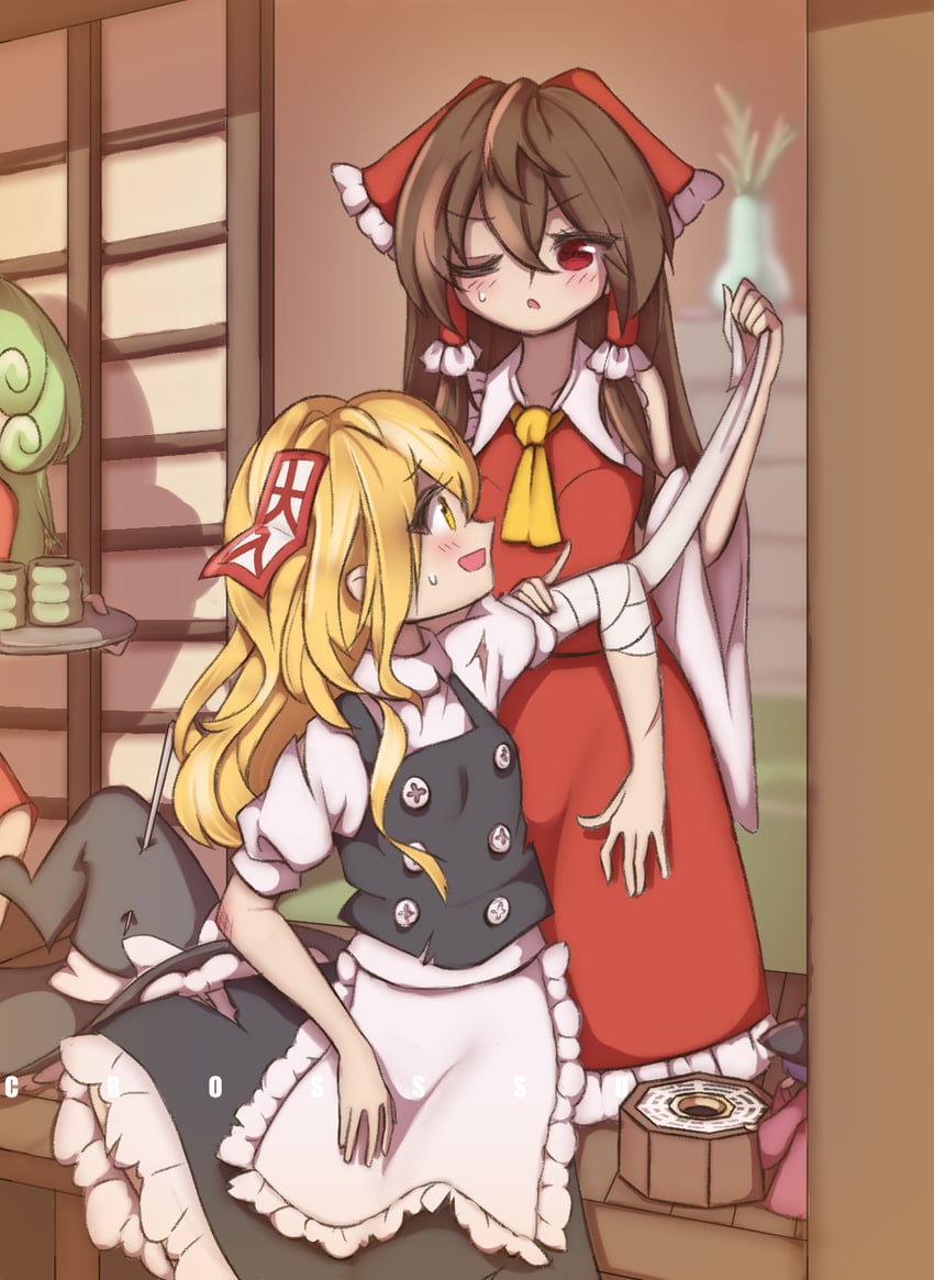 hakurei reimu, kirisame marisa, sukuna shinmyoumaru, and komano aunn (touhou) drawn by crosssu