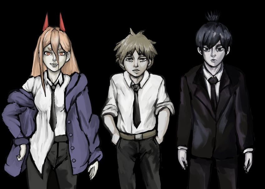 power, denji, and hayakawa aki (chainsaw man and 2 more) drawn by slipslidn