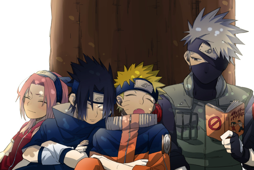 haruno sakura, uzumaki naruto, uchiha sasuke, and hatake kakashi (naruto) drawn by jomae_dayo