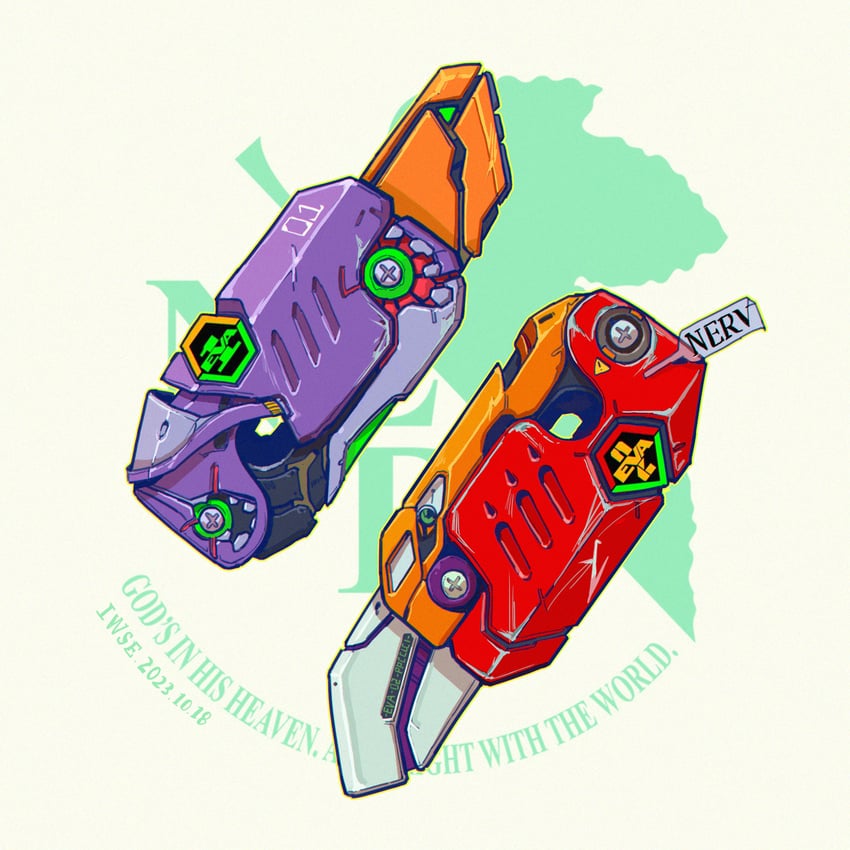 eva 02 and eva 01 (neon genesis evangelion) drawn by iwse_zhang
