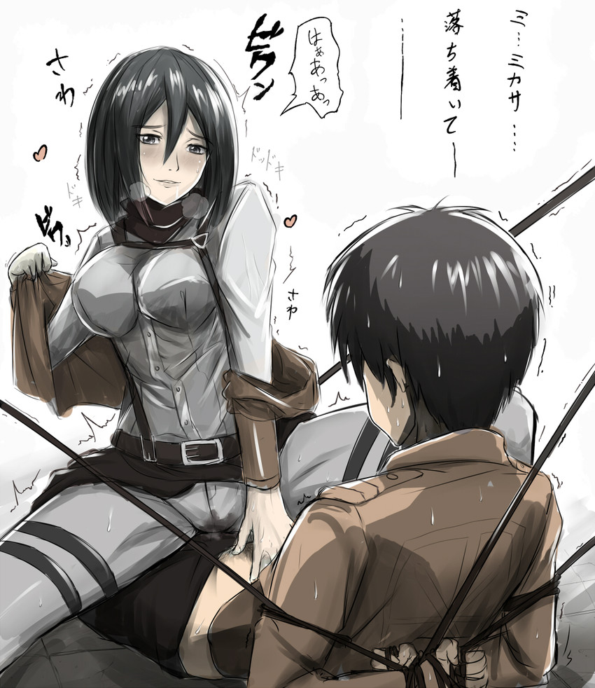 mikasa ackerman and eren yeager (shingeki no kyojin) drawn by q_q_958023