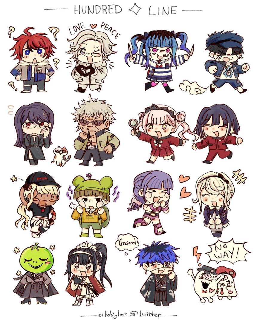 aotsuki eito, sumino takumi, omokage yugamu, tsukumo kako, tsukumo ima, and 12 more (the hundred line -last defense academy-) drawn by eitobiglove