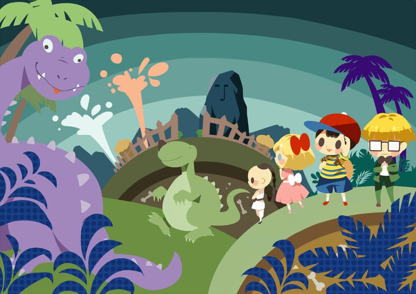ness, paula, jeff andonuts, poo, and talking rock (mother and 1 more) drawn by hitofutarai