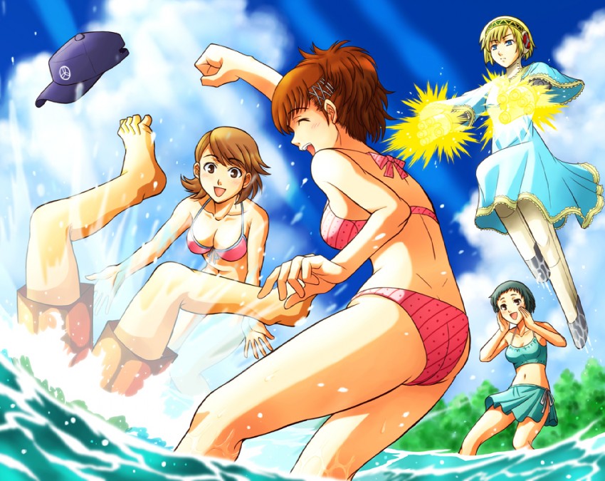 aigis, shiomi kotone, takeba yukari, yamagishi fuuka, and iori junpei (persona and 2 more) drawn by fujii_satoshi
