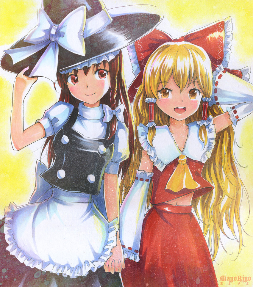 hakurei reimu and kirisame marisa (touhou) drawn by mayo_riyo