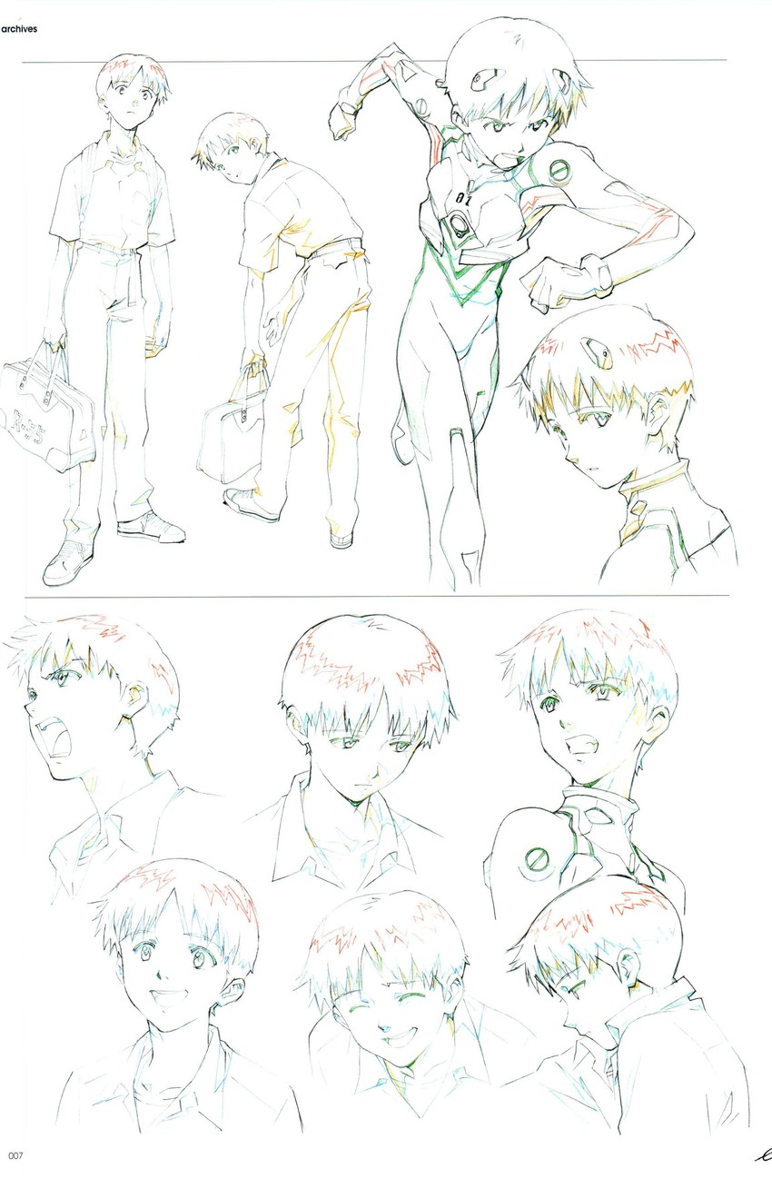 ikari shinji (neon genesis evangelion and 3 more) drawn by sadamoto_yoshiyuki