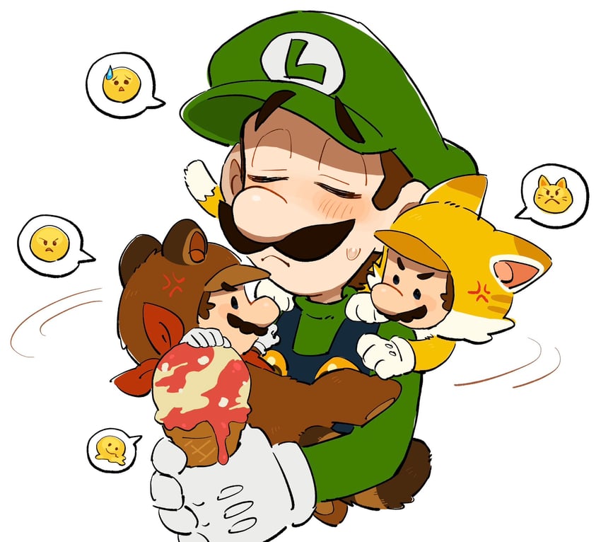 mario, luigi, cat mario, and tanuki mario (mario and 2 more) drawn by mimimi_(mimimim9999)