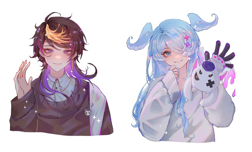 elira pendora, shu yamino, and pikl (nijisanji and 1 more) drawn by maisuie
