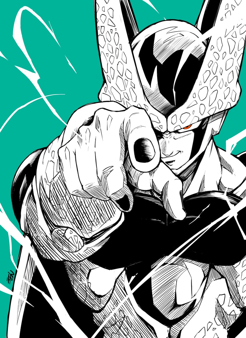 cell and perfect cell (dragon ball and 1 more) drawn by liedein
