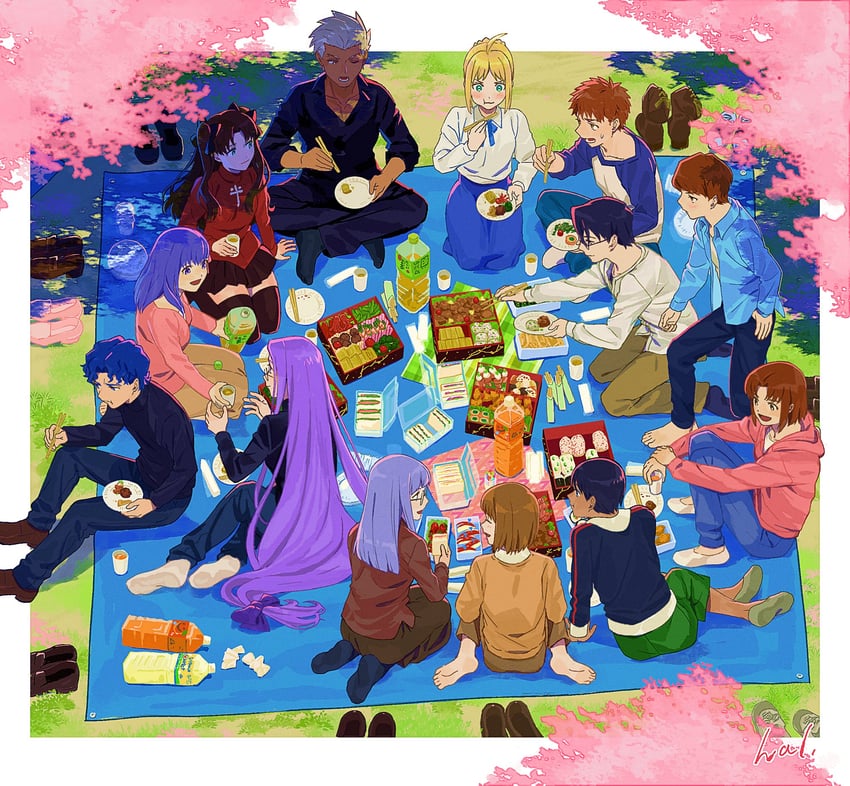 artoria pendragon, saber, tohsaka rin, emiya shirou, matou sakura, and 7 more (fate and 2 more) drawn by hal_(haaaalhal)