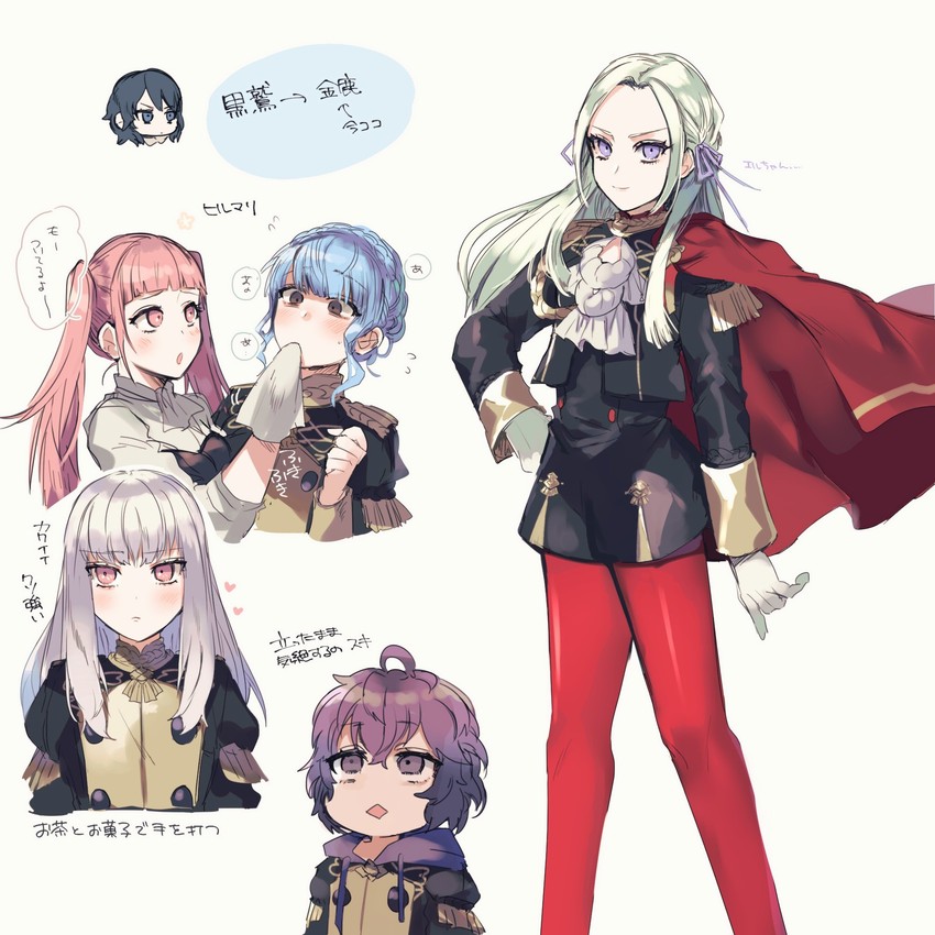 female byleth, edelgard von hresvelg, hilda valentine goneril, lysithea von ordelia, marianne von edmund, and 1 more (fire emblem and 1 more) drawn by lgw7