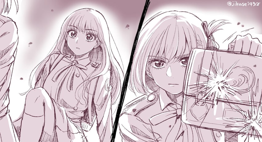 nishikigi chisato and inoue takina (lycoris recoil) drawn by jikasei