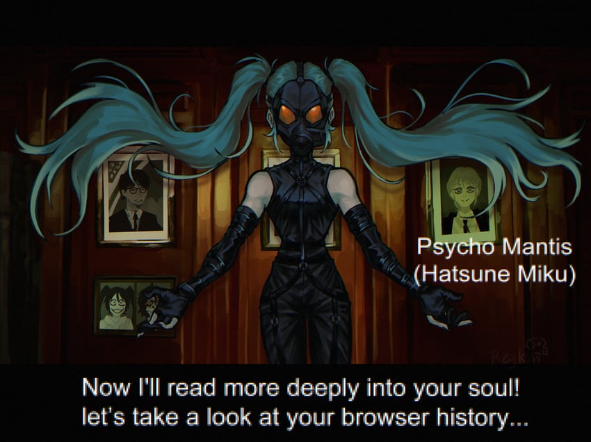 hatsune miku, makima, psycho mantis, and kojima hideo (vocaloid and 4 more) drawn by reykun
