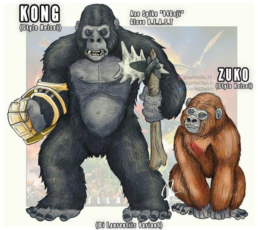 king kong, kong, and suko (godzilla and 3 more) drawn by darfrezillaarts