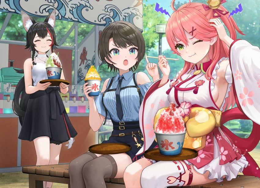 sakura miko, ookami mio, and oozora subaru (hololive) drawn by wajuniorbox
