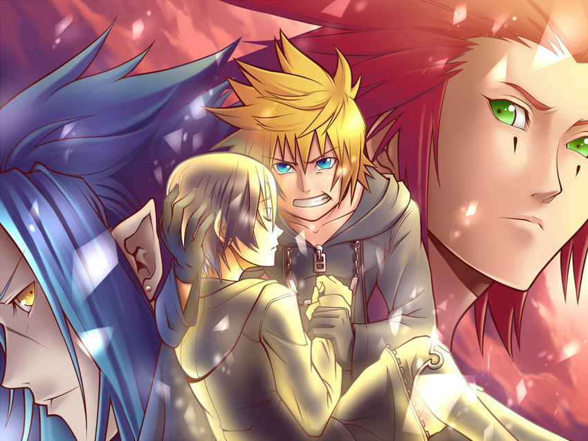 roxas, xion, axel, and saix (kingdom hearts and 1 more) drawn by banana_gyuunyuu
