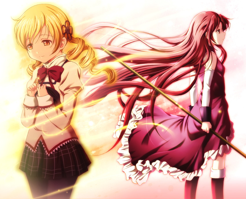 sakura kyoko and tomoe mami (mahou shoujo madoka magica) drawn by shian_(my_lonly_life.)