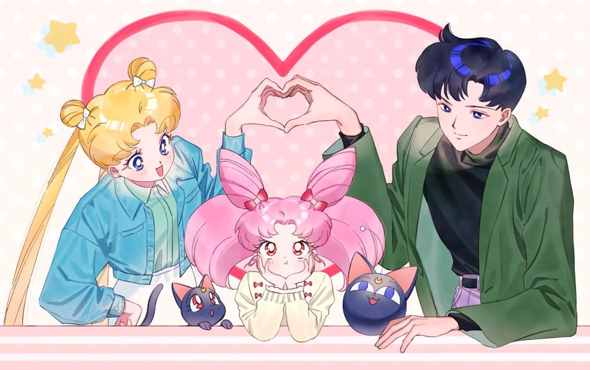 tsukino usagi, chibi usa, luna, chiba mamoru, and luna-p (bishoujo senshi sailor moon and 1 more) drawn by p_m_ame