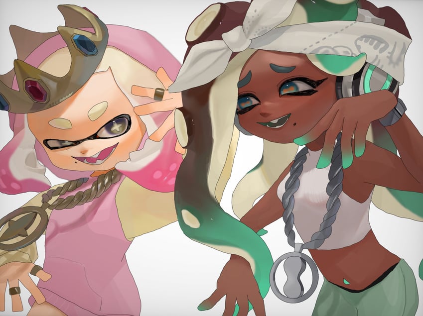 marina and pearl (splatoon and 2 more) drawn by mepo_1