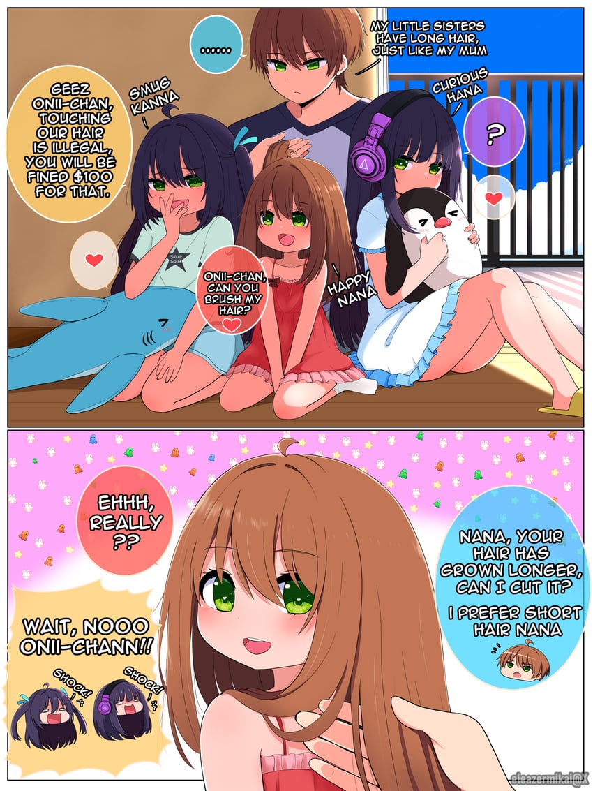 onii-chan, nana, kanna, and hana (original) drawn by eleazarmikai