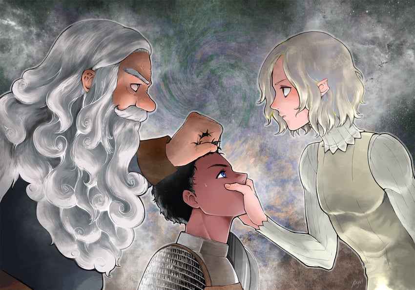 mithrun, kabru, and shadow governor (dungeon meshi) drawn by negri