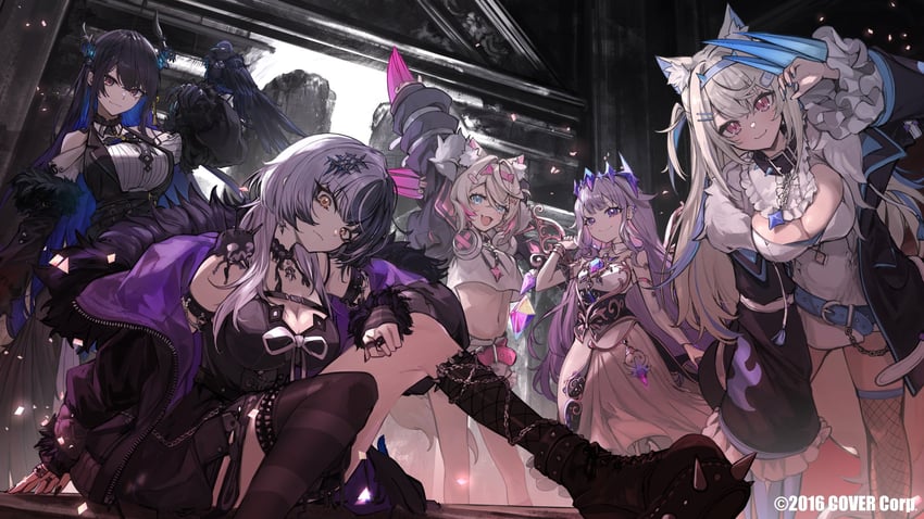 shiori novella, nerissa ravencroft, fuwawa abyssgard, mococo abyssgard, koseki bijou, and 2 more (hololive and 1 more) drawn by tsumeki