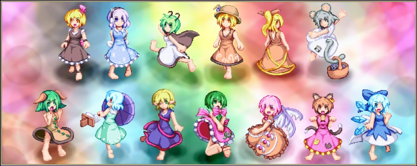 cirno, rumia, chen, tatara kogasa, mystia lorelei, and 8 more (touhou) drawn by kisasage_kouta