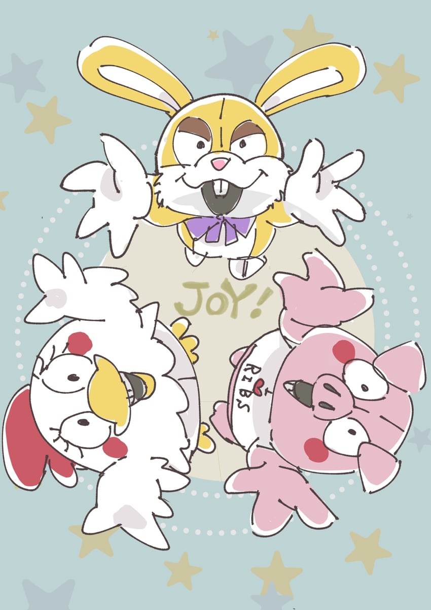 penny the chicken, lucky the rabbit, and hangry the pig (dark deception) drawn by kokoniwa_(harumoka)