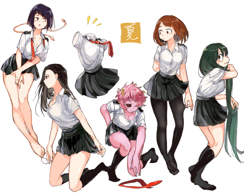 uraraka ochaco, asui tsuyu, yaoyorozu momo, ashido mina, jiro kyoka, and 1 more (boku no hero academia) drawn by anezu