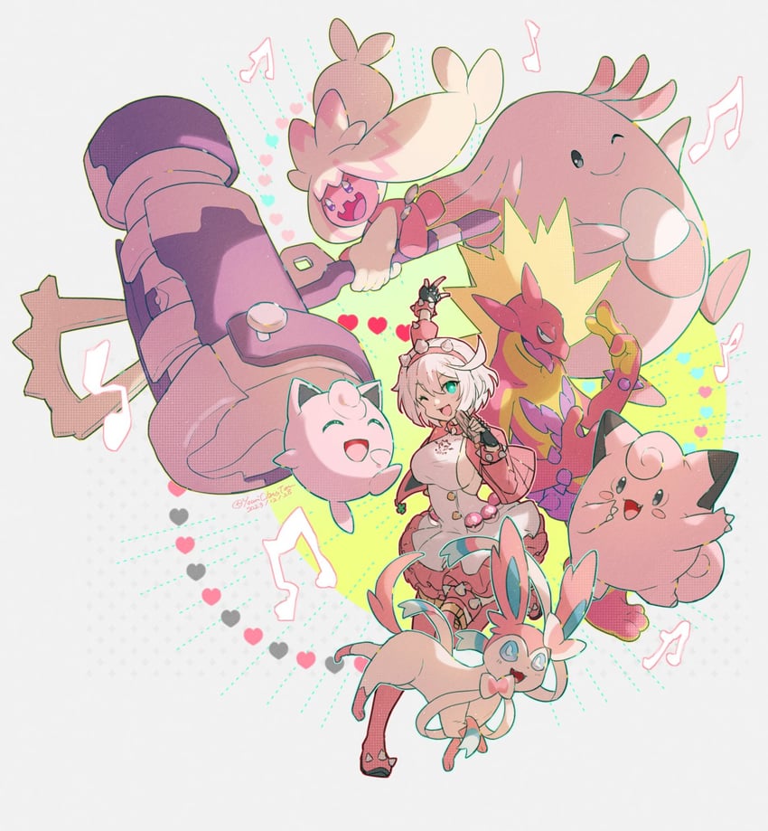 sylveon, jigglypuff, elphelt valentine, clefairy, tinkaton, and 2 more (pokemon and 2 more) drawn by youmicitrustea