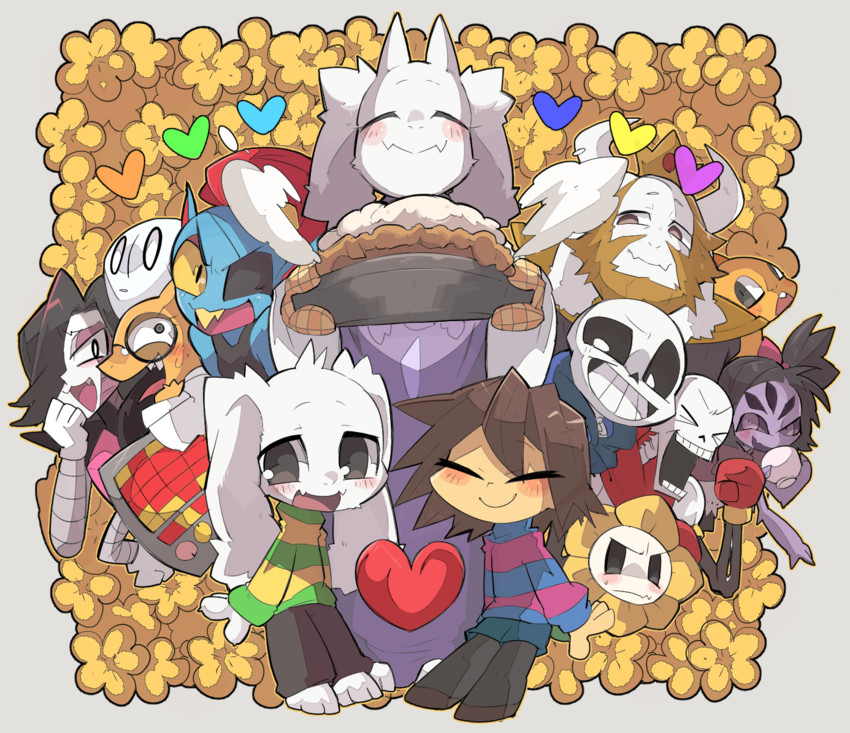 frisk, sans, papyrus, undyne, toriel, and 9 more (undertale) drawn by g_perarikku