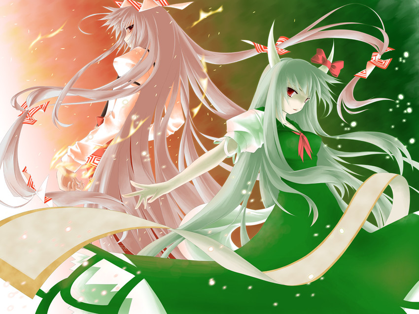fujiwara no mokou, kamishirasawa keine, and ex-keine (touhou) drawn by soselfish