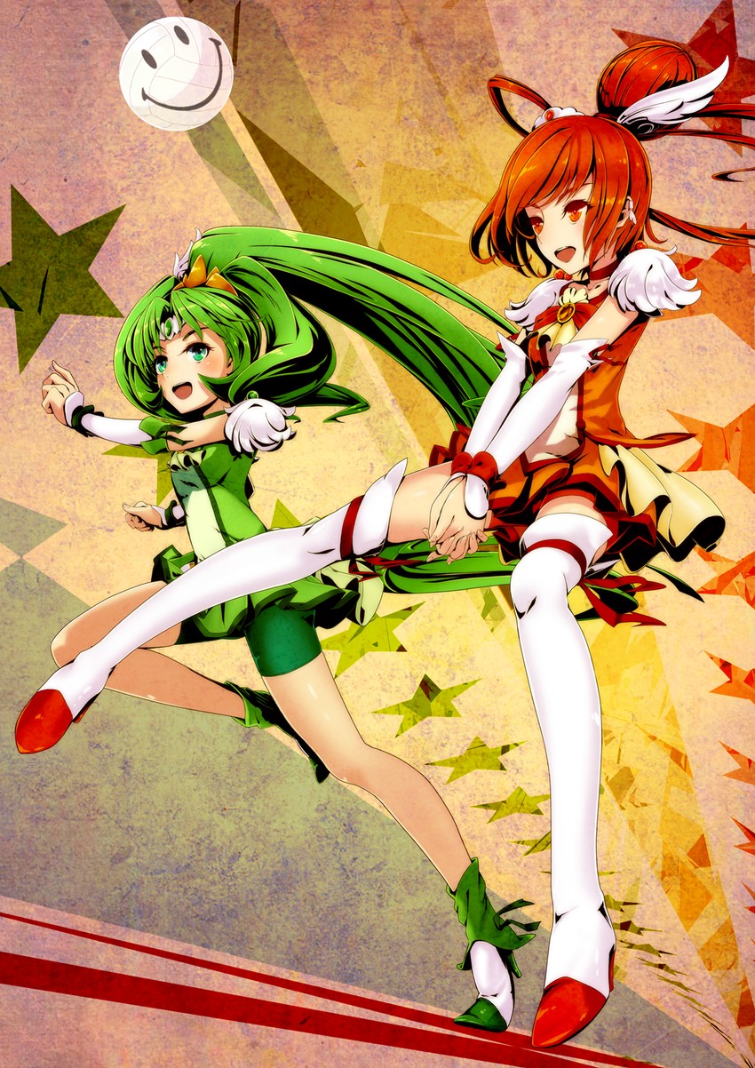 midorikawa nao, hino akane, cure march, and cure sunny (precure and 1 more) drawn by niketora