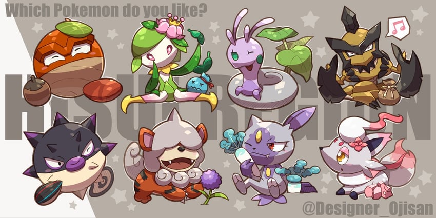hisuian zorua, hisuian growlithe, hisuian lilligant, hisuian sneasel, kleavor, and 3 more (pokemon) drawn by designer_ojisan