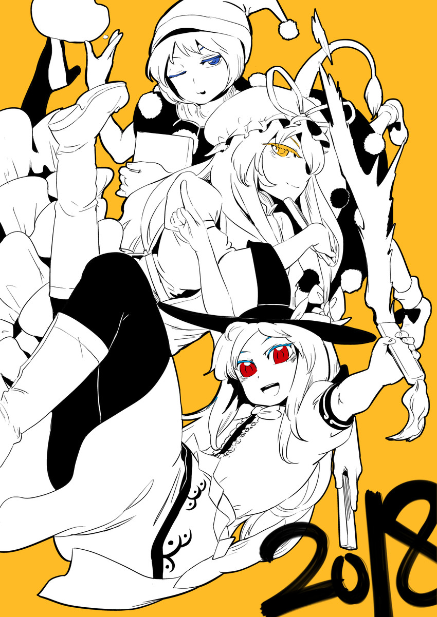 yakumo yukari, hinanawi tenshi, and doremy sweet (touhou and 1 more) drawn by nekobatake