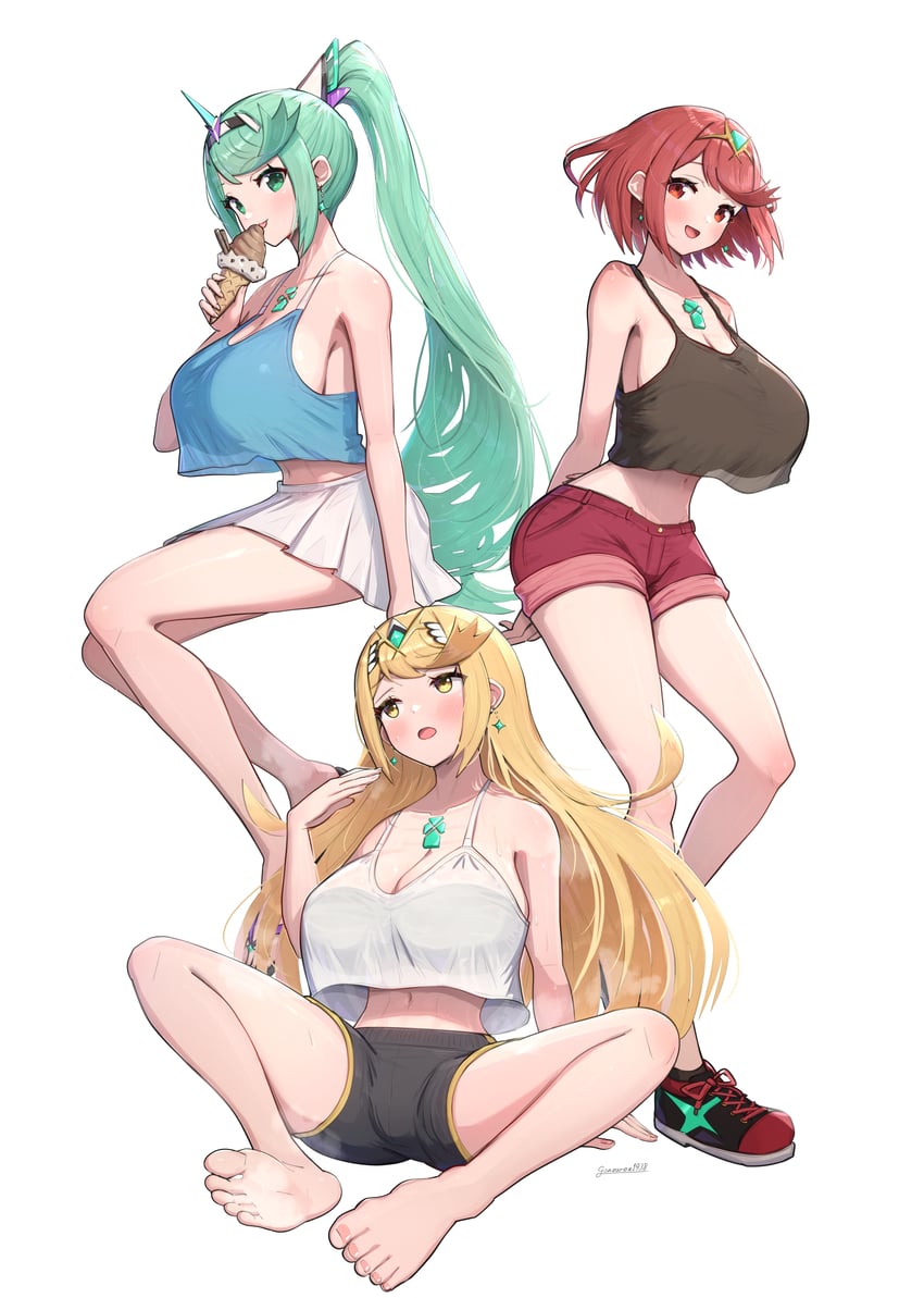 pyra, mythra, and pneuma (xenoblade chronicles and 1 more) drawn by gonzarez
