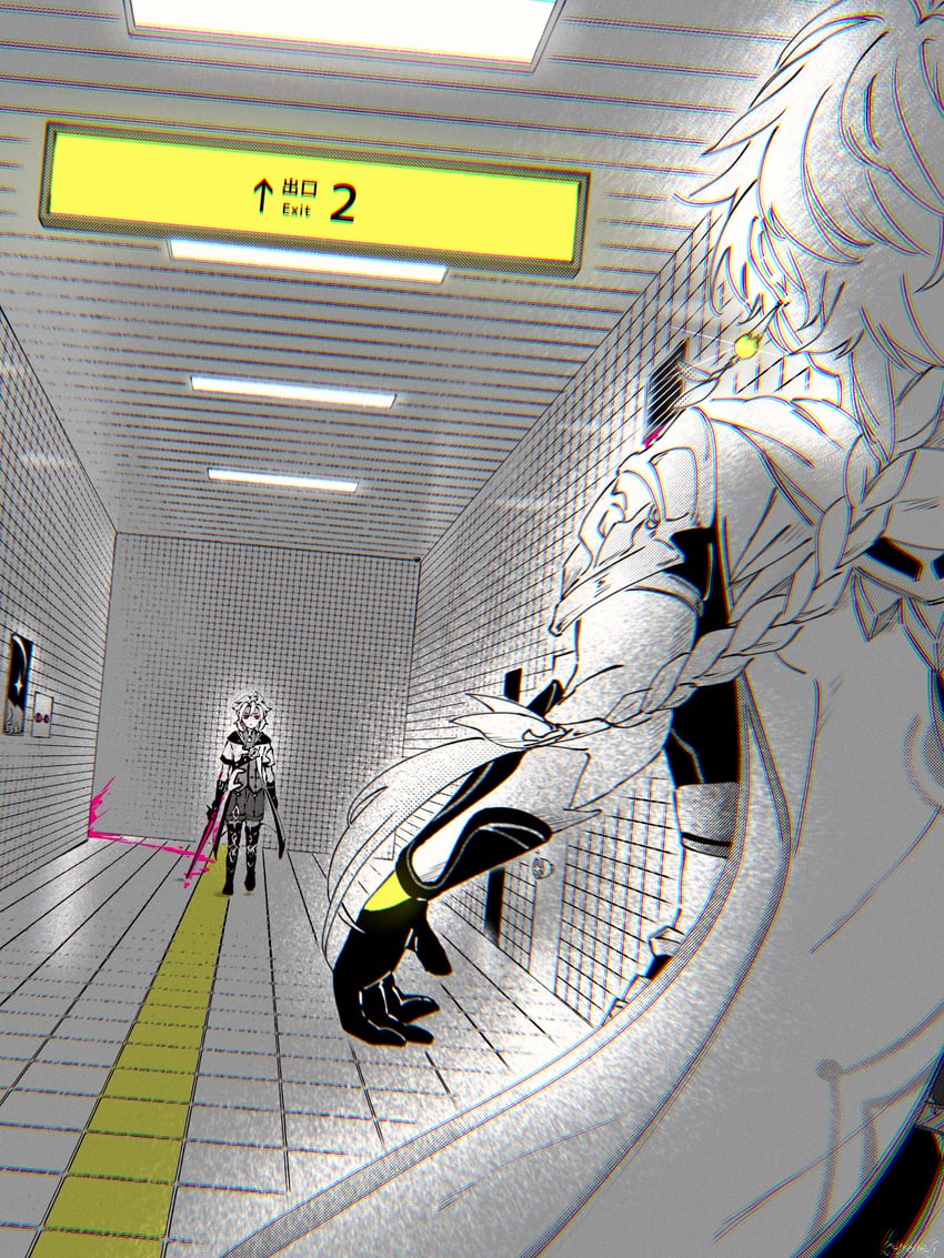 aether and albedo (genshin impact and 1 more) drawn by kemono_j