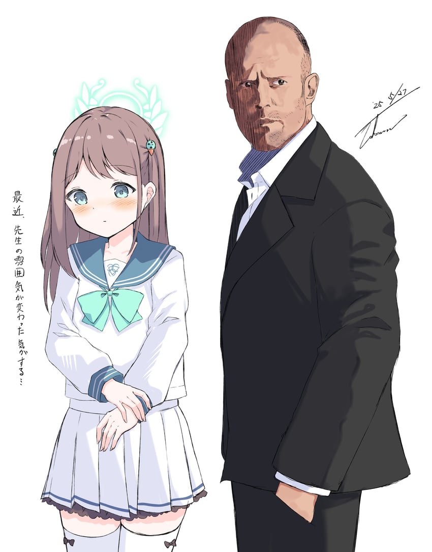 airi and jason statham (blue archive and 1 more) drawn by takanawa